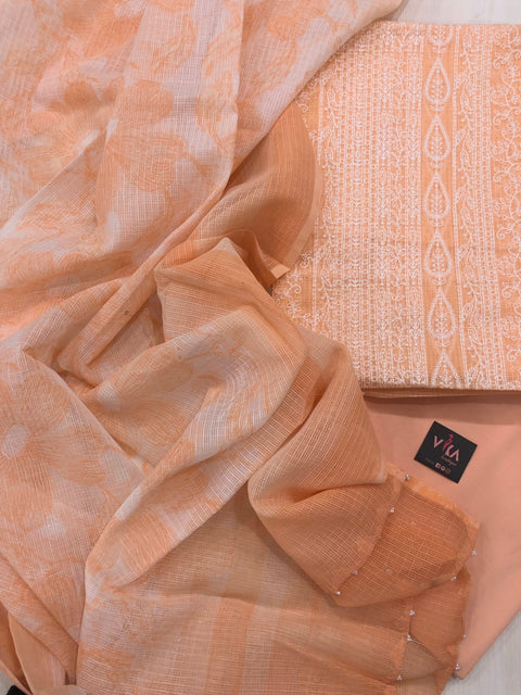 Peach Kota embroidered salwar material