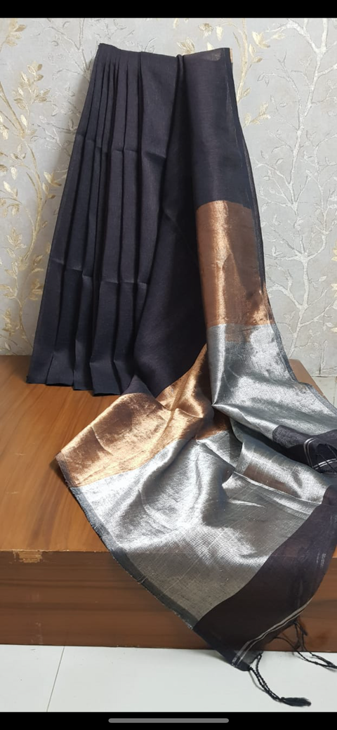 coffee Brown Linen saree with running blouse