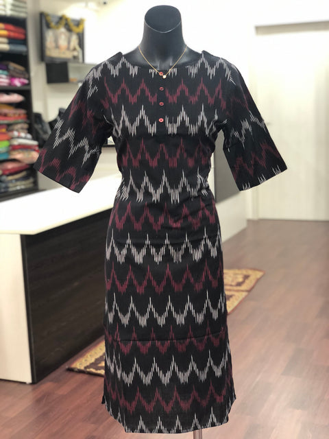 Black button IKAT cotton kurti