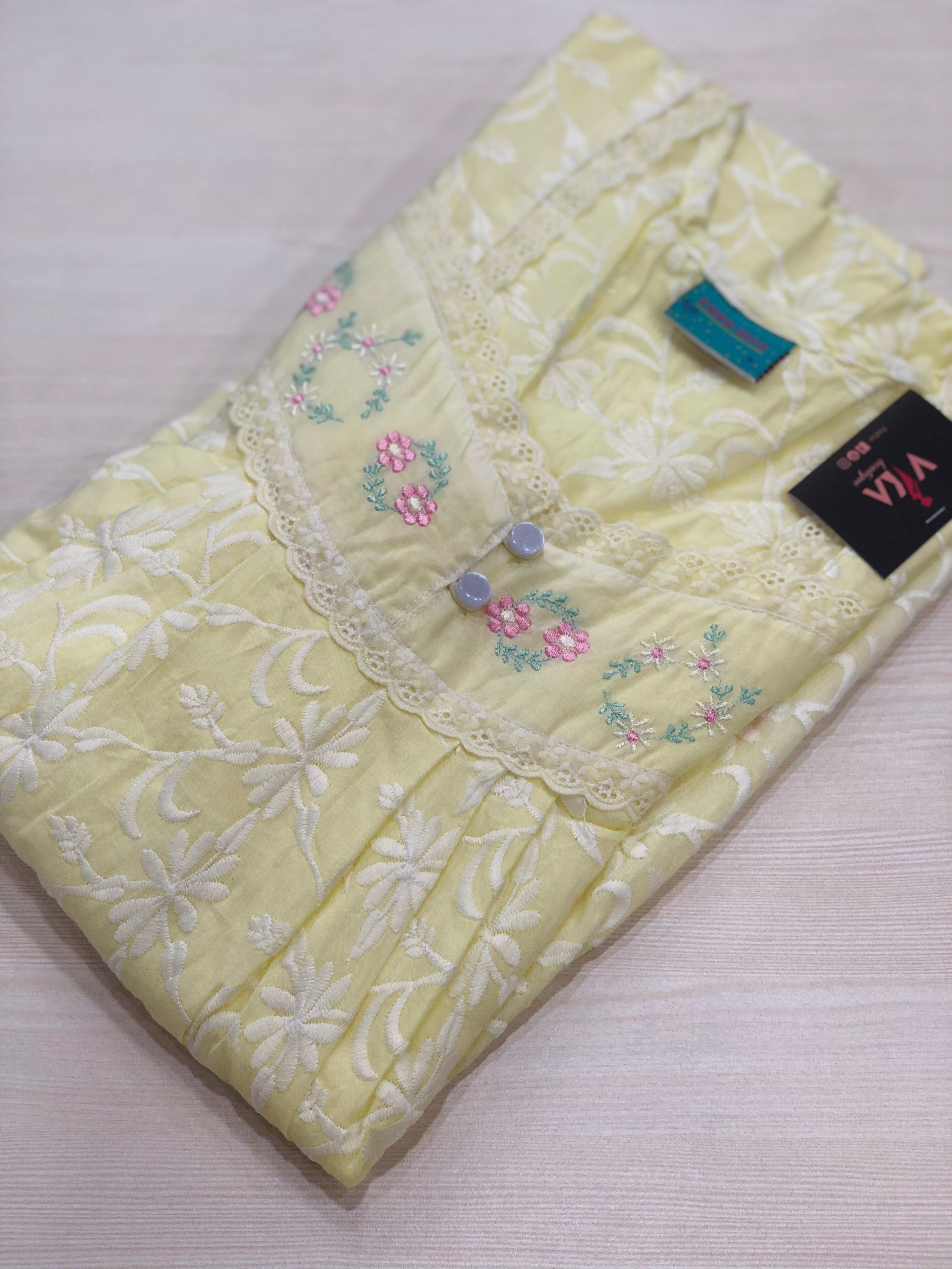 Premium cotton Embroidered nighty L