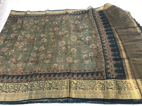 kalamkari printed Tussar silk saree