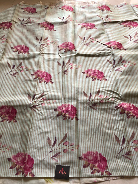 Floral printed tussar ghicha silk saree